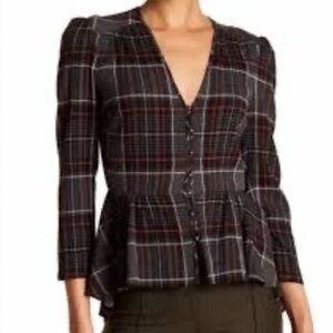 Veronica Beard Plaid Button Front Top
